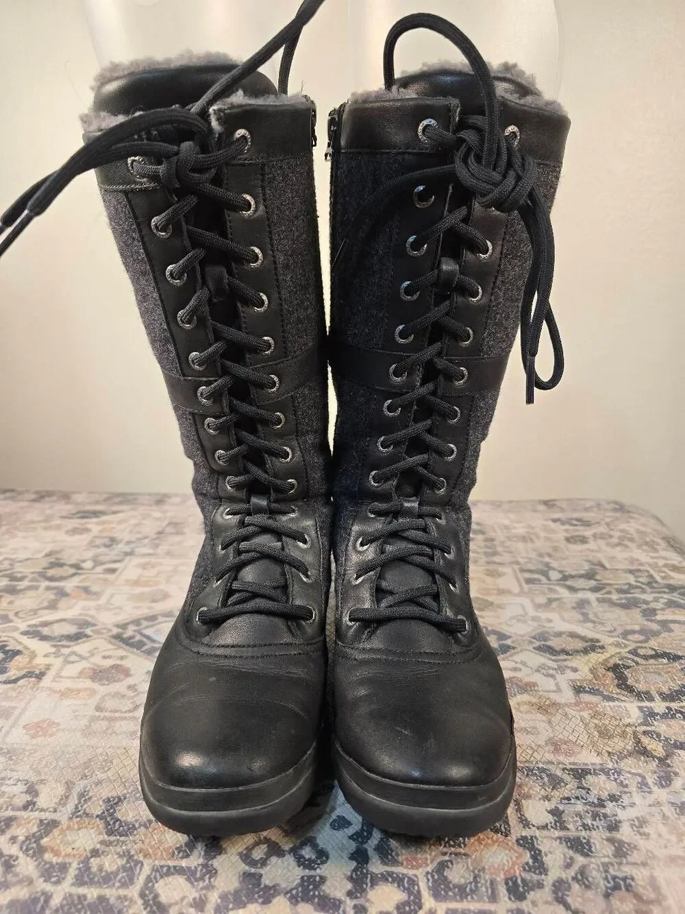 UGG Elvia Waterproof Tall Lace-Up Sheepskin Warm Women's Winter Boots Size 8.5